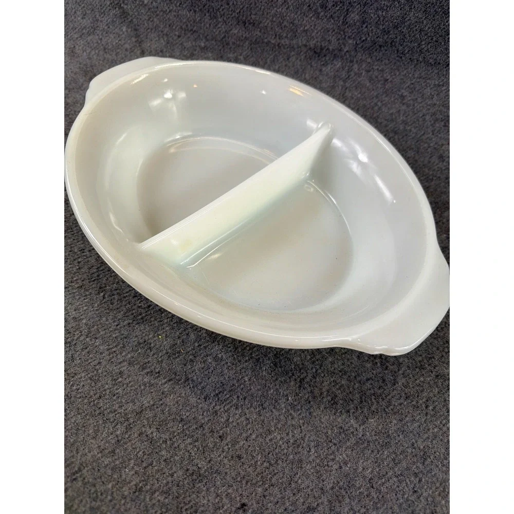 Fire-King Divided Serving Dish Unisex OS White Milk Glass Oval Tab Handle #468